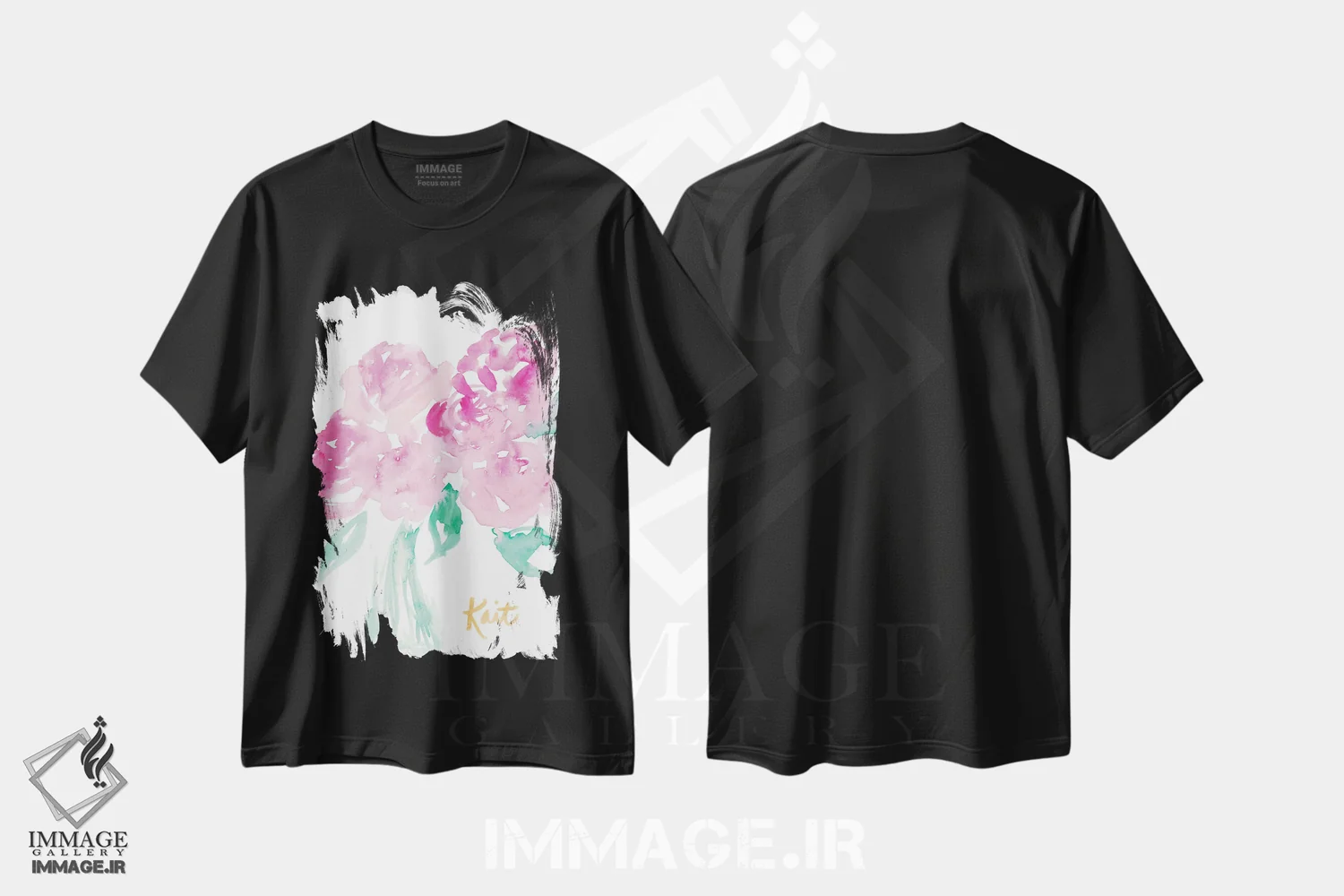 تیشرت مشکی طرح دار زیبا در صورتی، دکور معاصر اثر کیت رابرتس | فروشگاه ایماژ
