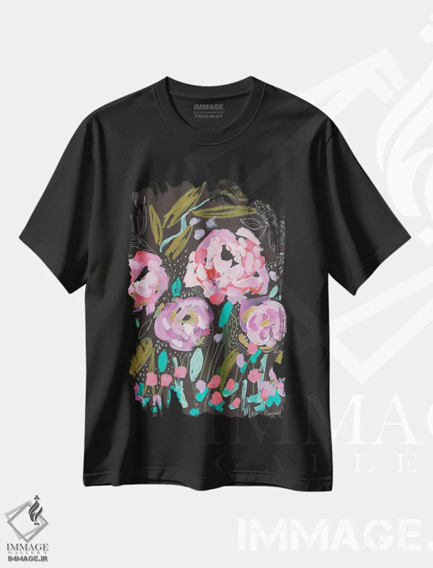 تیشرت مشکی طرح دار باغ پریان، آبستره اثر کیت رابرتس | فروشگاه ایماژ