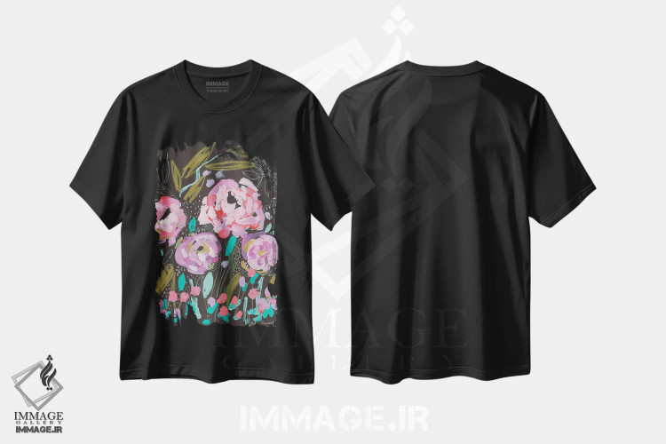 تیشرت مشکی طرح دار باغ پریان، آبستره اثر کیت رابرتس | فروشگاه ایماژ