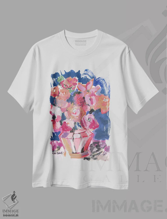 تیشرت سفید طرح دار گل ها برای باربارا، آبستره اثر کیت رابرتس | فروشگاه ایماژ