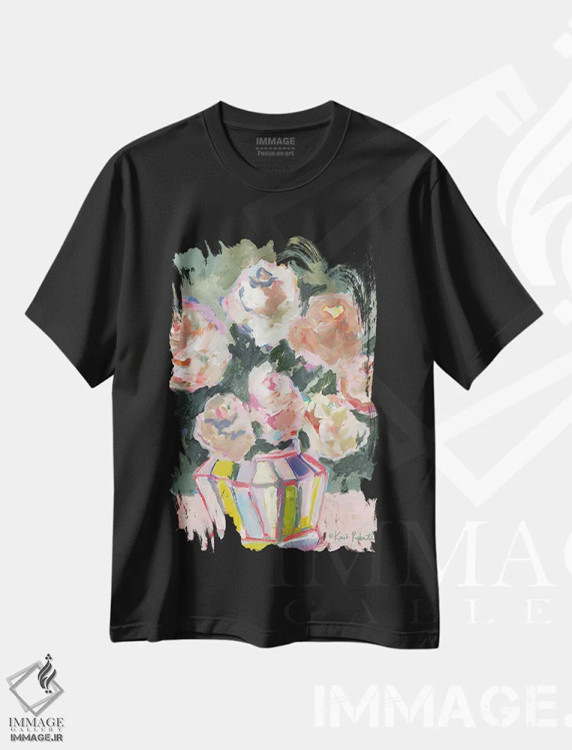تیشرت مشکی طرح دار گل ها برای برندا، آبستره اثر کیت رابرتس | فروشگاه ایماژ