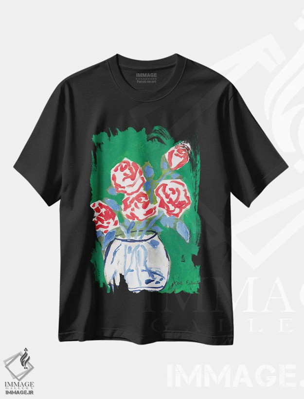 تیشرت مشکی طرح دار گل ها برای جسیکا، دکور معاصر اثر کیت رابرتس | فروشگاه ایماژ