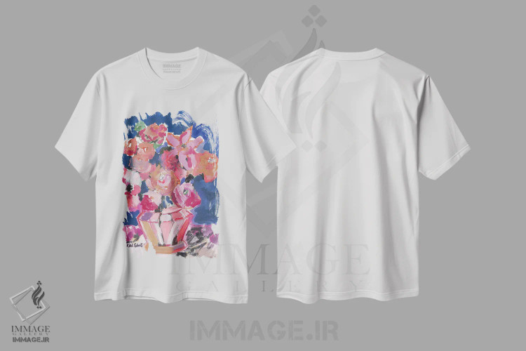 تیشرت سفید طرح دار گل ها برای باربارا، آبستره اثر کیت رابرتس | فروشگاه ایماژ