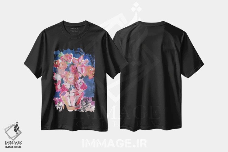 تیشرت مشکی طرح دار گل ها برای باربارا، آبستره اثر کیت رابرتس | immage.ir