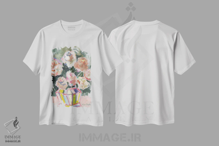 تیشرت سفید طرح دار گل ها برای برندا، آبستره اثر کیت رابرتس | immage.ir