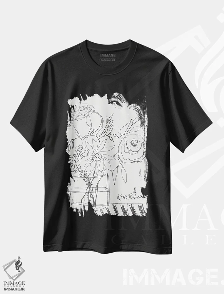 تیشرت مشکی طرح دار صبح بخیر، هنر تزئینی سیاه و سفید اثر کیت رابرتس | immage.ir