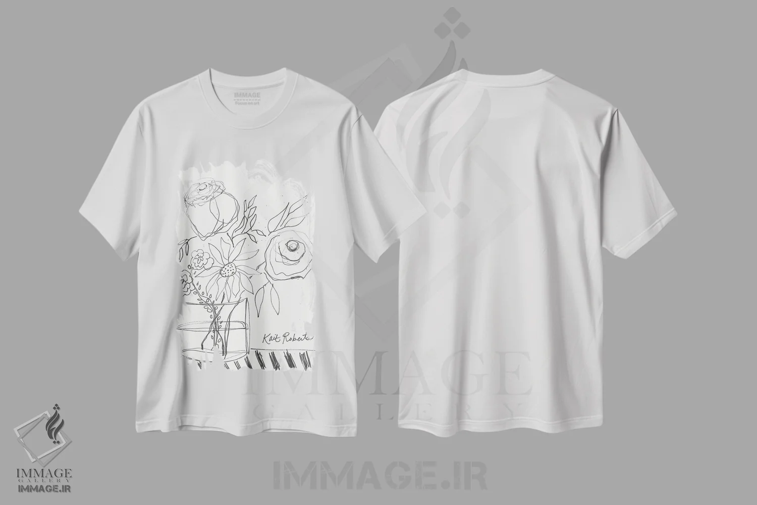 تیشرت سفید طرح دار صبح بخیر، هنر تزئینی سیاه و سفید اثر کیت رابرتس | فروشگاه ایماژ