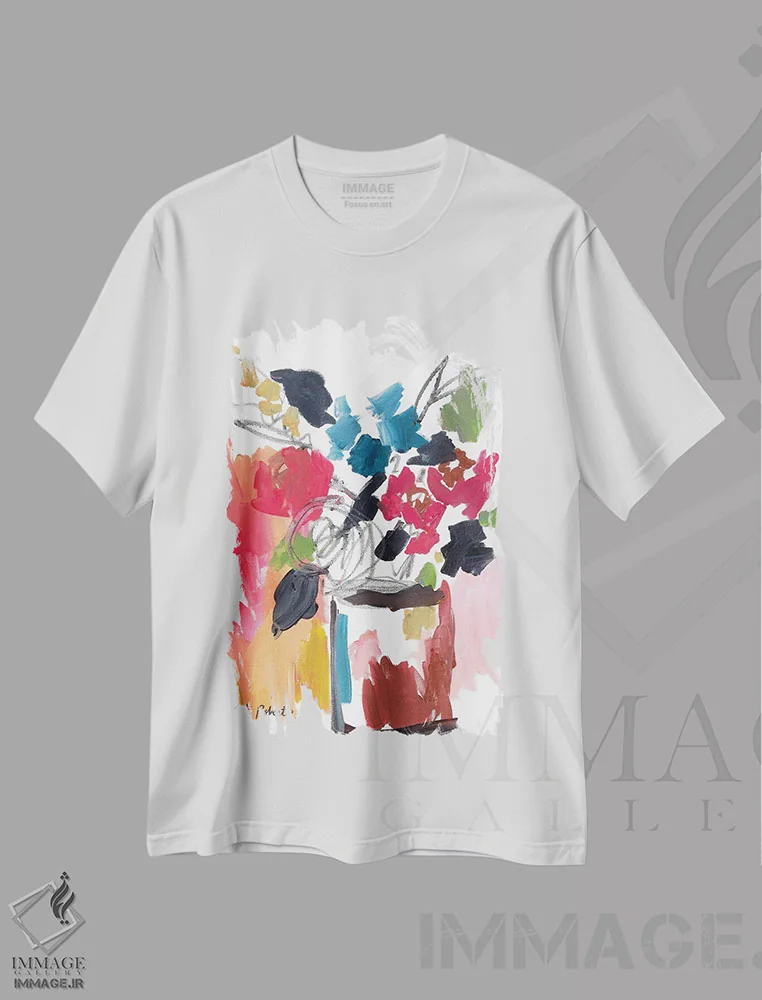 تیشرت سفید طرح دار رژ لب قرمز، آبستره اثر کیت رابرتس | فروشگاه ایماژ