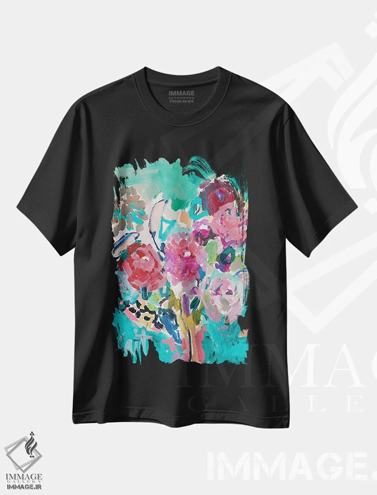 تیشرت مشکی طرح دار زیبایی گیاه، آبستره اثر کیت رابرتس | فروشگاه ایماژ