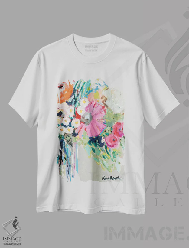 تیشرت سفید طرح دار از باغخانم هیزل، تزئینی اثر کیت رابرتس | فروشگاه ایماژ