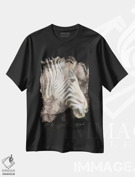 تیشرت مشکی طرح دار پرتره یک گورخر، مدیوم اثر کاترینا جونز | فروشگاه ایماژ