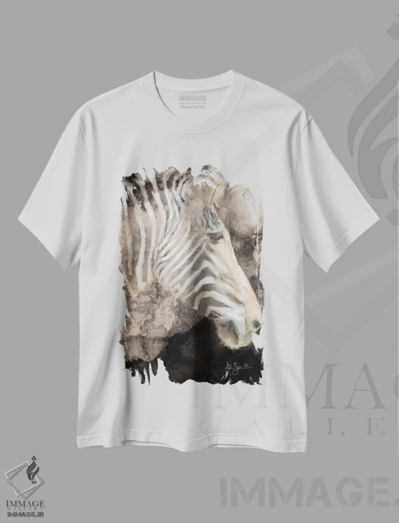 تیشرت سفید طرح دار پرتره یک گورخر، مدیوم اثر کاترینا جونز | immage.ir