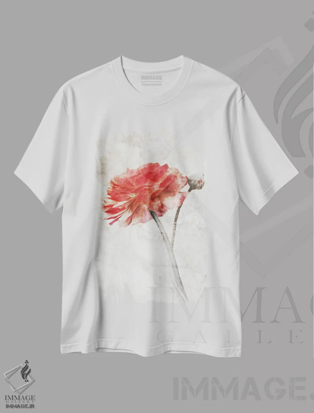 تیشرت سفید طرح دار شکوفه سرخ خیره کننده، دکور معاصر اثر کاترینا جونز | فروشگاه ایماژ