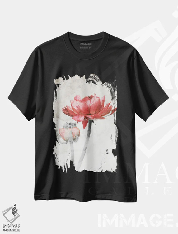 تیشرت مشکی طرح دار شکوفه قرمز خیره کننده، دکور معاصر اثر کاترینا جونز | فروشگاه ایماژ