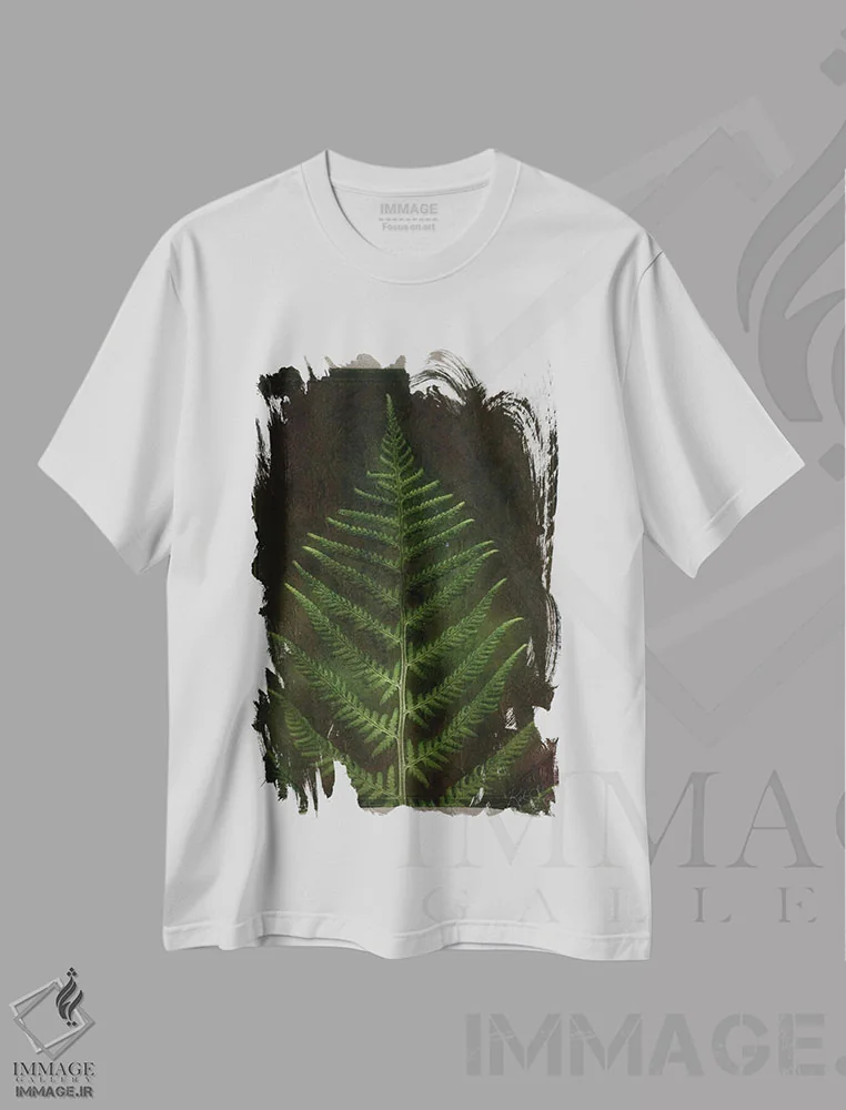 تیشرت سفید طرح دار برگ سرخس قدیمی، تزئینی اثر کاترینا جونز | فروشگاه ایماژ