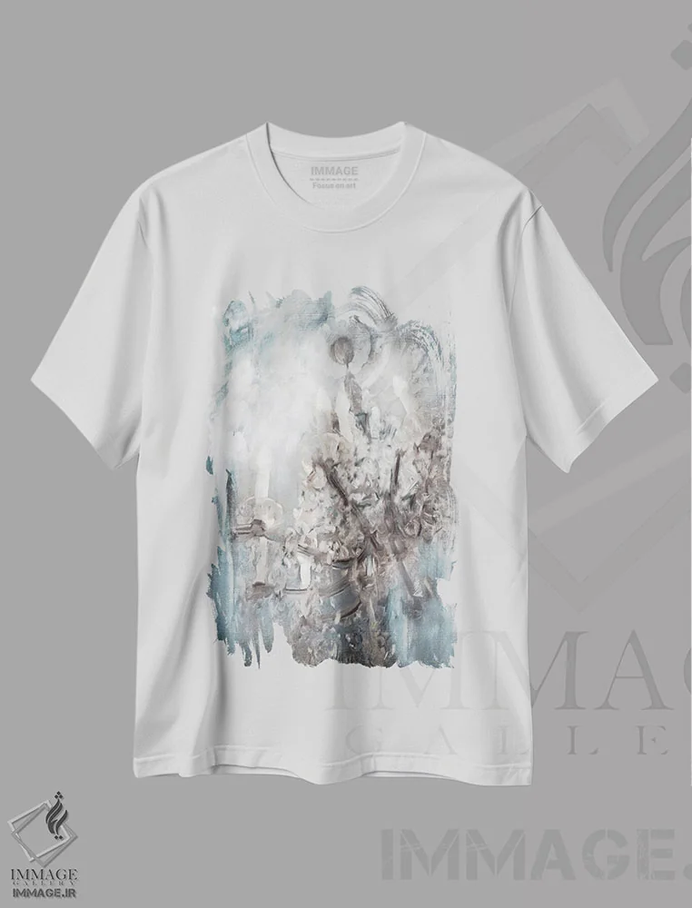 تیشرت سفید طرح دار فریز لوستر، تزئینی اثر کاترینا جونز | فروشگاه ایماژ