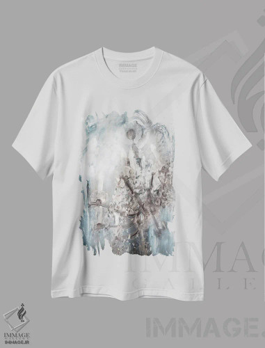 تیشرت سفید طرح دار فریز لوستر، تزئینی اثر کاترینا جونز | فروشگاه ایماژ