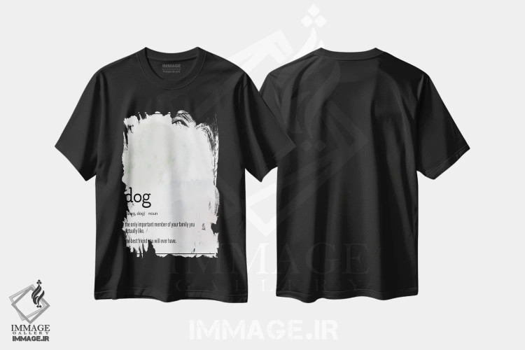 تیشرت مشکی طرح دار تعریف سگ، هنر دیجیتال سیاه و سفید اثر کیمبرلی آلن | فروشگاه ایماژ