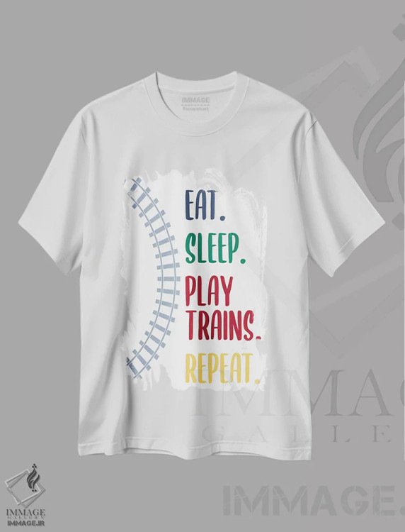 تیشرت سفید طرح دار بخور، بخواب، قطارها II، هنر دیجیتال اثر کیمبرلی آلن | immage.ir