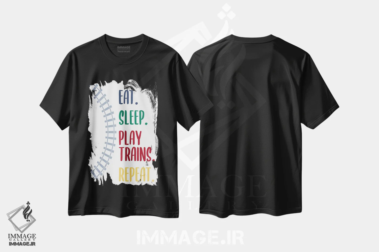 تیشرت مشکی طرح دار بخور، بخواب، قطارها II، هنر دیجیتال اثر کیمبرلی آلن | فروشگاه ایماژ