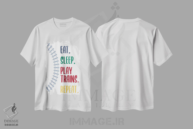 تیشرت سفید طرح دار بخور، بخواب، قطارها II، هنر دیجیتال اثر کیمبرلی آلن | immage.ir
