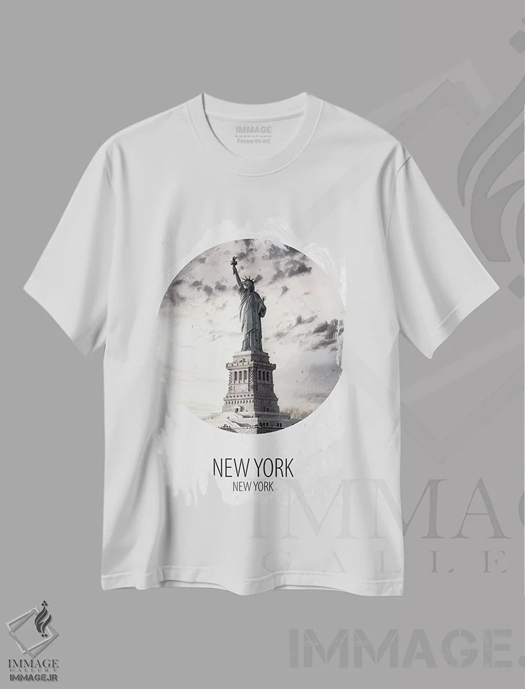 تیشرت سفید طرح دار نیویورک نیویورک، هنر دیجیتال سیاه و سفید اثر کیمبرلی آلن | فروشگاه ایماژ