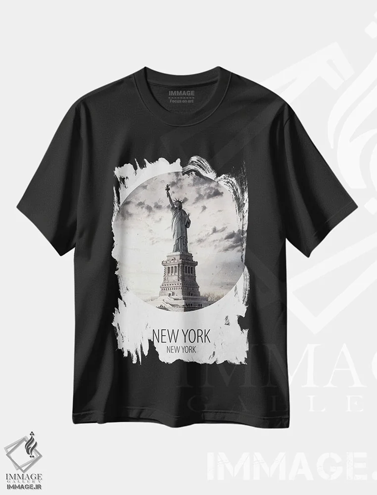 تیشرت مشکی طرح دار نیویورک نیویورک، هنر دیجیتال سیاه و سفید اثر کیمبرلی آلن | immage.ir