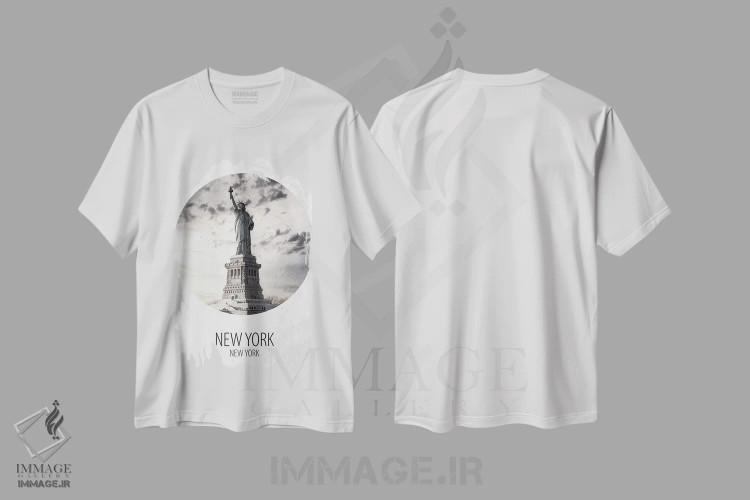 تیشرت سفید طرح دار نیویورک نیویورک، هنر دیجیتال سیاه و سفید اثر کیمبرلی آلن | فروشگاه ایماژ