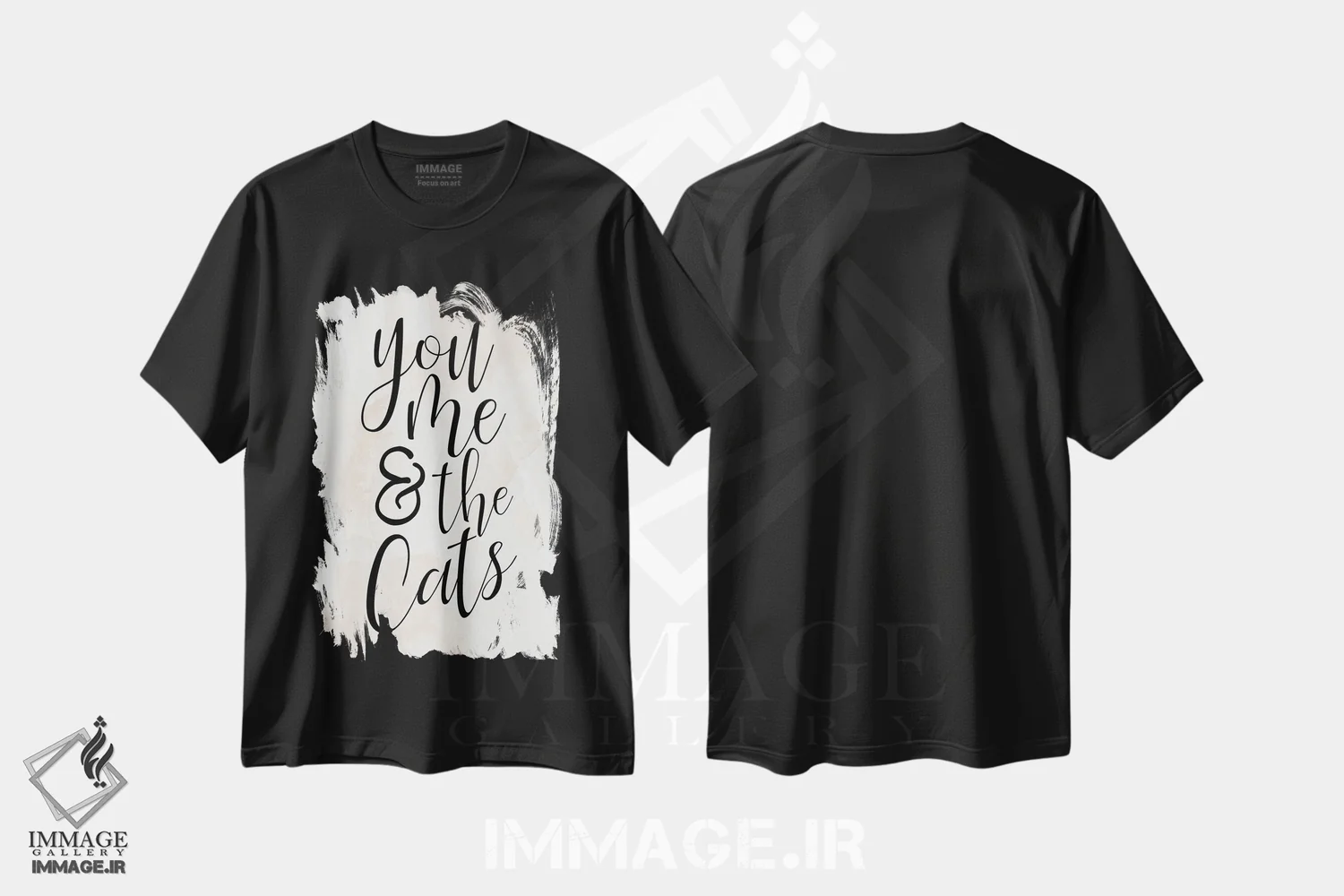 تیشرت مشکی طرح دار من و تو و گربه ها، هنر دیجیتال سیاه و سفید اثر کیمبرلی آلن | فروشگاه ایماژ