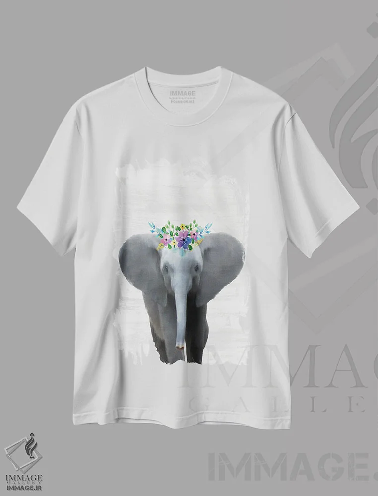 تیشرت سفید طرح دار فیل بچه، تزئینی اثر کیمبرلی آلن | immage.ir