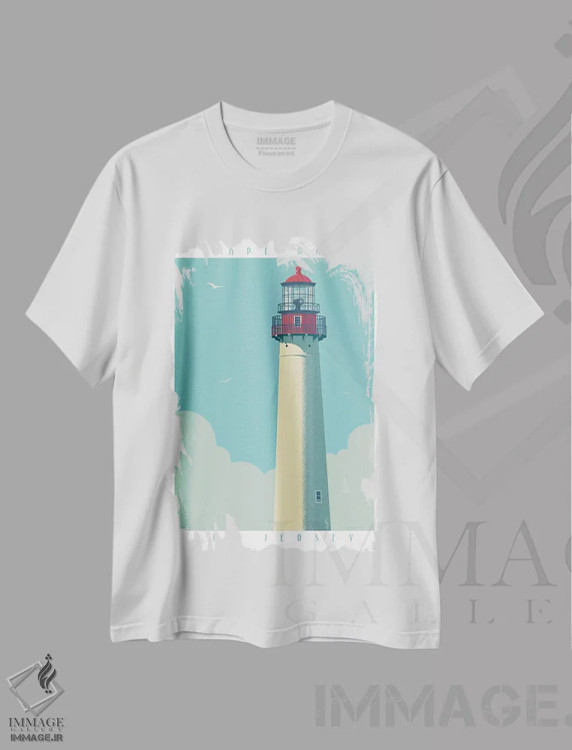 تیشرت سفید طرح دار پوستر سفر فانوس دریایی کیپ می، هنر دیجیتال اثر جیم زانیسر | immage.ir