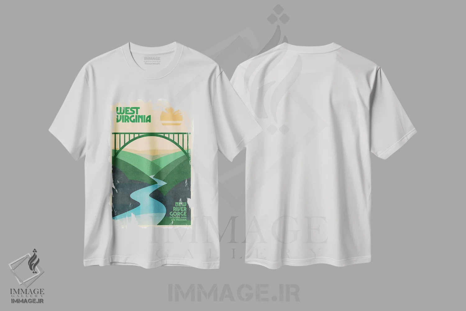 تیشرت سفید طرح دار پوستر رترو سفر ویرجینیای غربی، تزئینی اثر جیم زانیسر | immage.ir