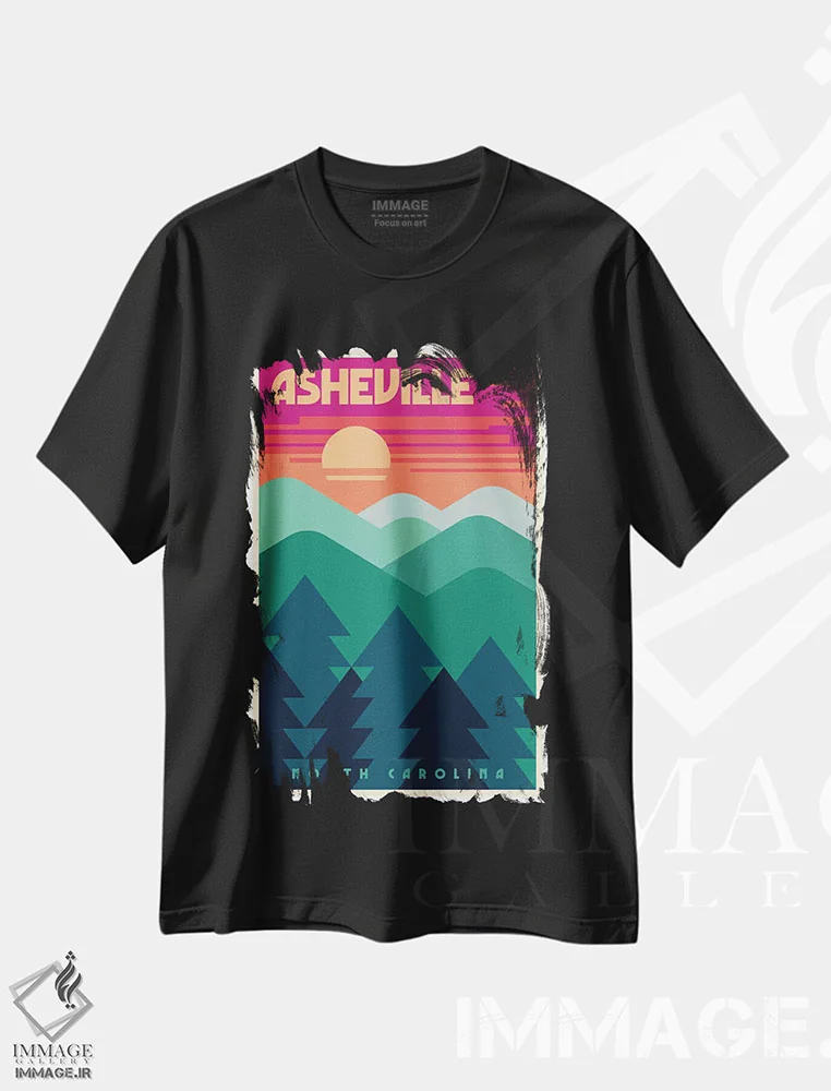 تیشرت مشکی طرح دار پوستر مینیمال سفر اشویل، تزئینی اثر جیم زانیسر | فروشگاه ایماژ