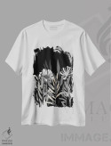 تیشرت سفید طرح دار برگ های گلدار، هنر تزئینی سیاه و سفید اثر کیمبرلی آلن | immage.ir
