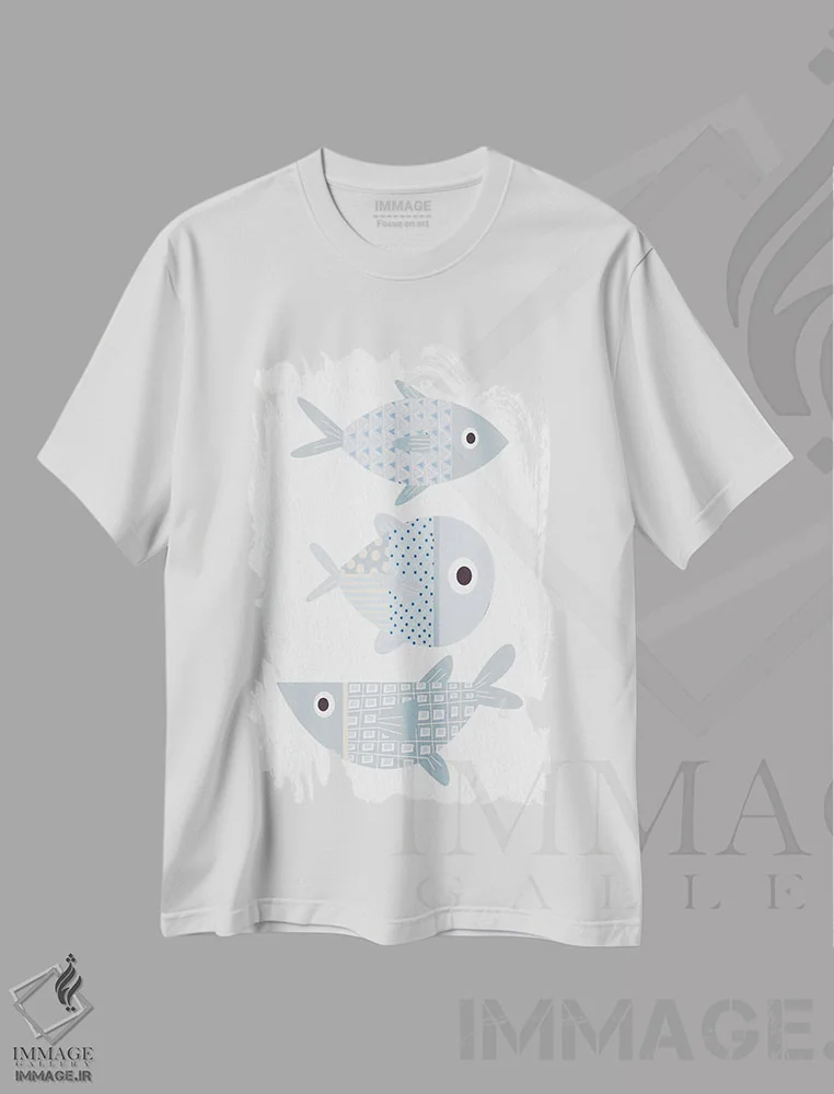 تیشرت سفید طرح دار ماهی، هنر دیجیتال اثر کیمبرلی آلن | immage.ir