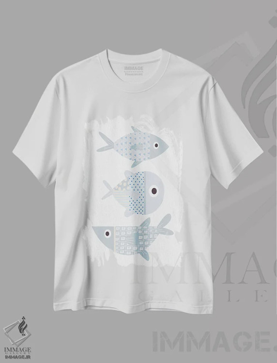 تیشرت سفید طرح دار ماهی، هنر دیجیتال اثر کیمبرلی آلن | immage.ir