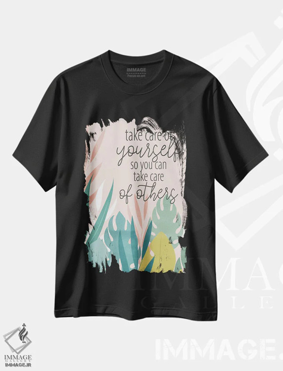 تیشرت مشکی طرح دار مراقب خودت باش، دکور بوهمی اثر کیمبرلی آلن | فروشگاه ایماژ