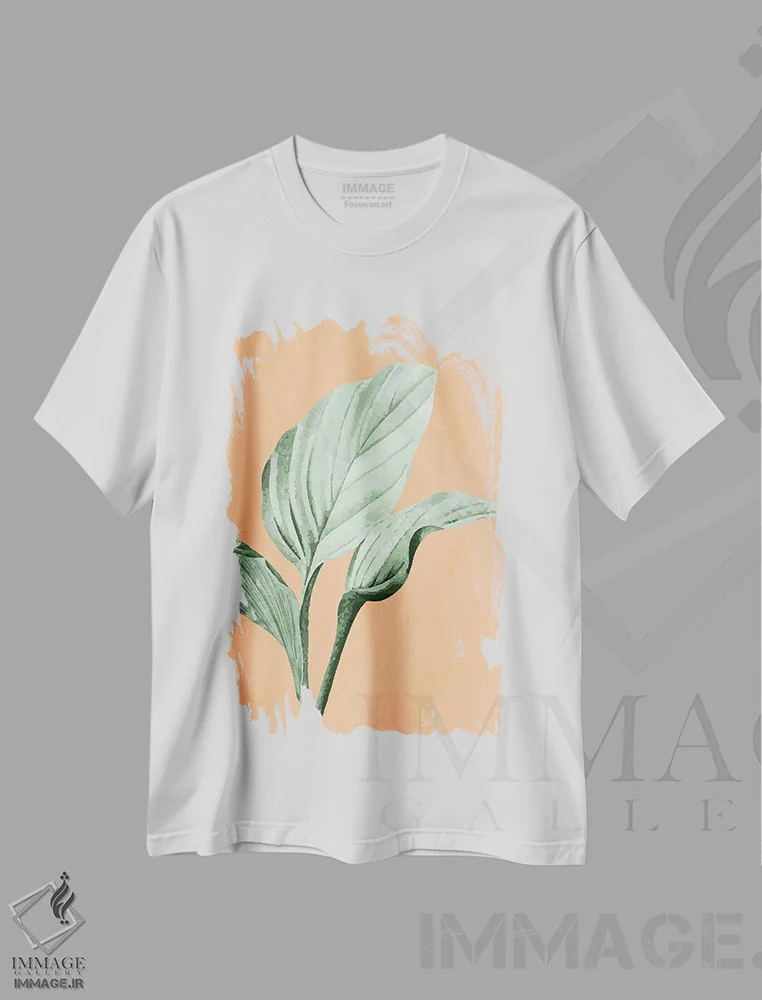 تیشرت سفید طرح دار نخل روی نارنجی، تزئینی اثر کیمبرلی آلن | فروشگاه ایماژ