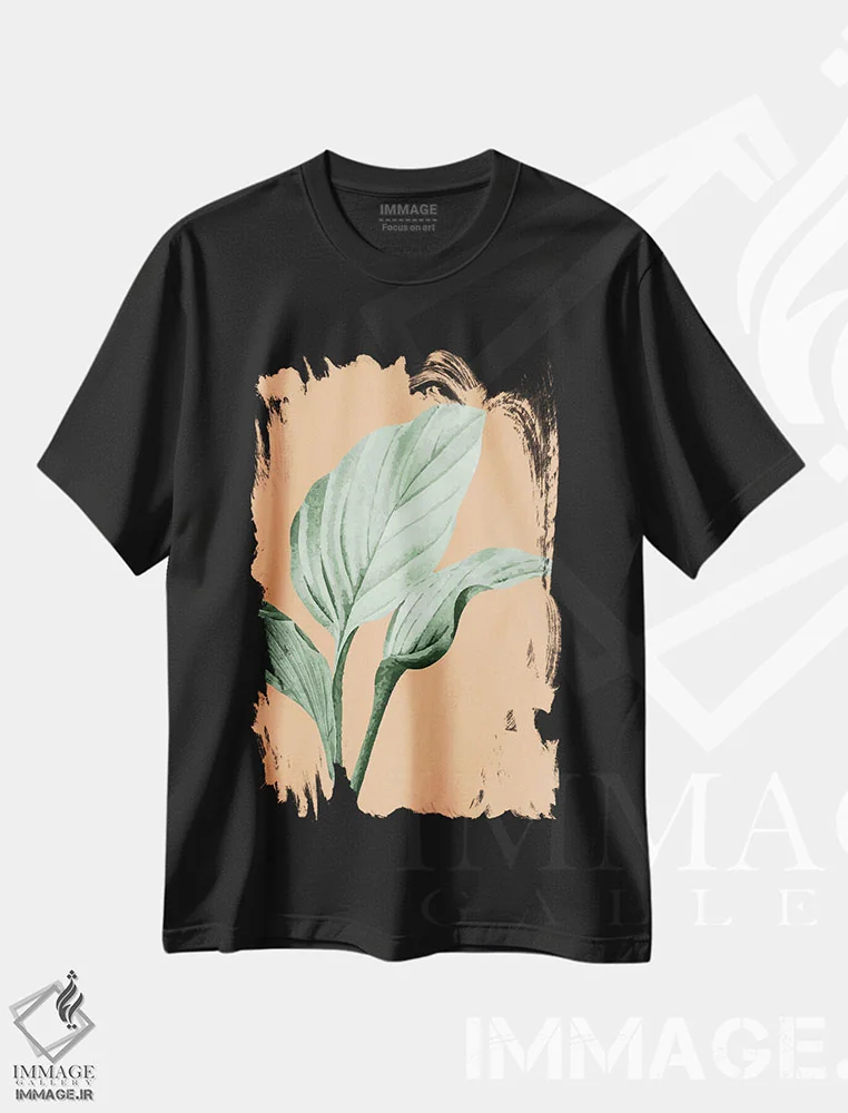 تیشرت مشکی طرح دار نخل روی نارنجی، تزئینی اثر کیمبرلی آلن | immage.ir