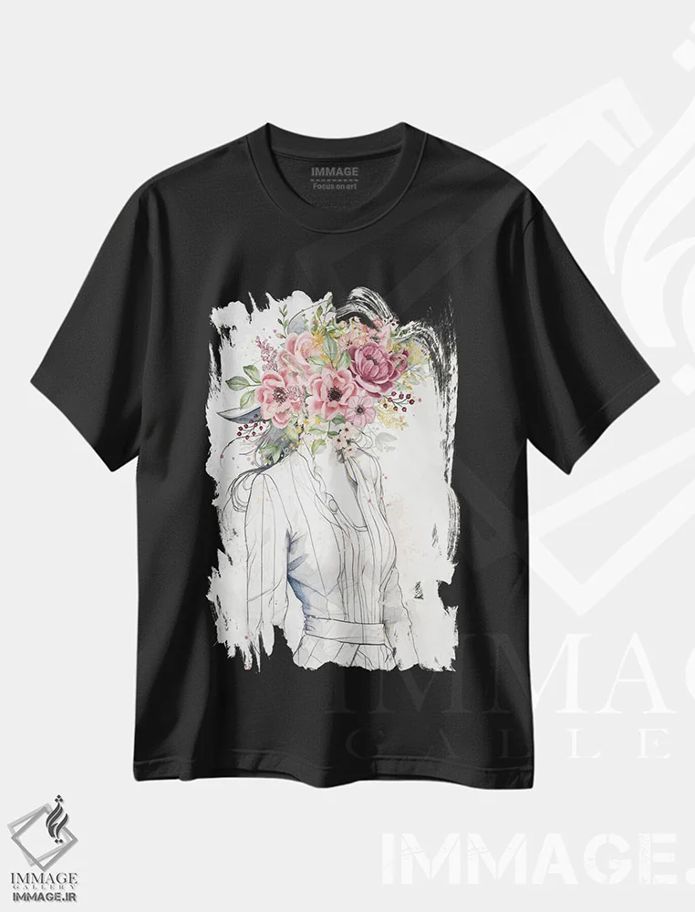 تیشرت مشکی طرح دار زیبایی گل ها، تزئینی اثر کیمبرلی آلن | فروشگاه ایماژ