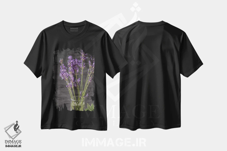 تیشرت مشکی طرح دار شیشه اسطوخودوس، دکور معاصر اثر کیمبرلی آلن | فروشگاه ایماژ