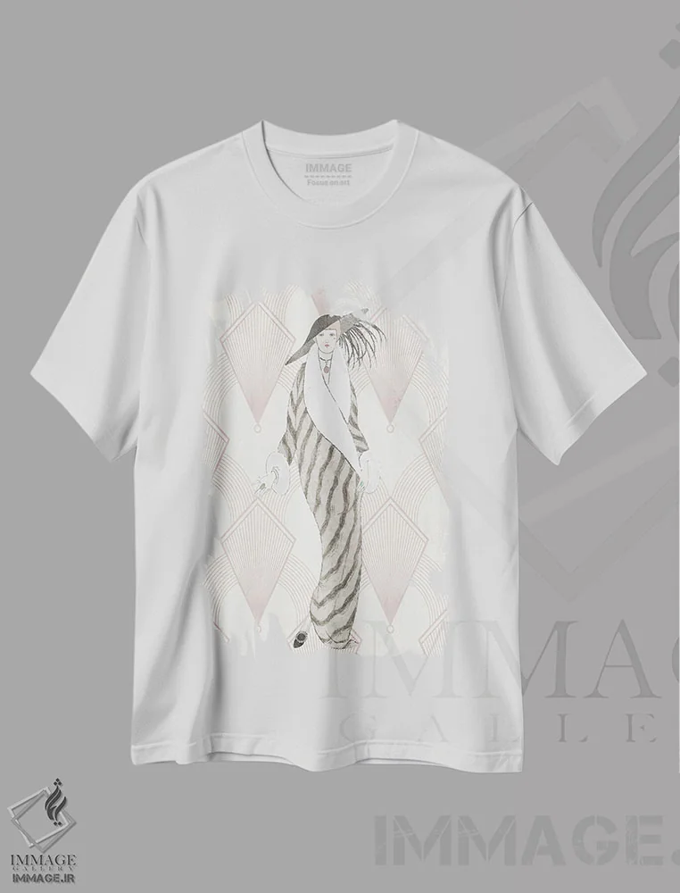 تیشرت سفید طرح دار در دهه بیست میلادی، آرت دکو اثر کیمبرلی آلن | فروشگاه ایماژ