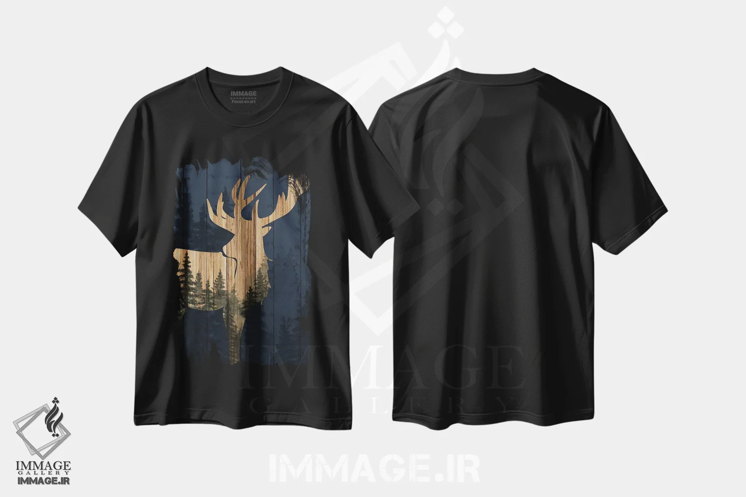 تیشرت مشکی طرح دار جنگل پنهان، دکور کلبه و لژ اثر کیمبرلی آلن | فروشگاه ایماژ