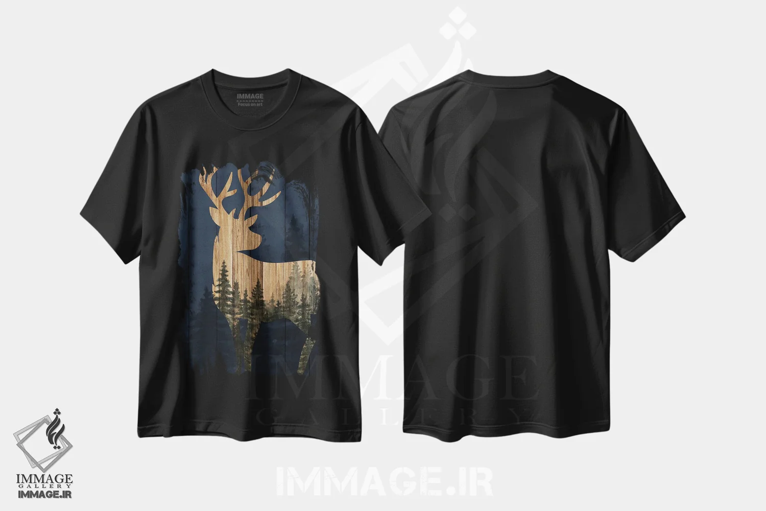 تیشرت مشکی طرح دار جنگل پنهان، دکور کلبه و لژ اثر کیمبرلی آلن | immage.ir
