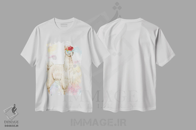 تیشرت سفید طرح دار لاما با کلاه شاپو، دکور بوهمی اثر کیمبرلی آلن | فروشگاه ایماژ