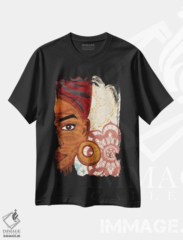 تیشرت مشکی طرح دار زن ماندالا I، هنر آمریکایی آفریقایی تبار اثر کیمبرلی آلن | فروشگاه ایماژ