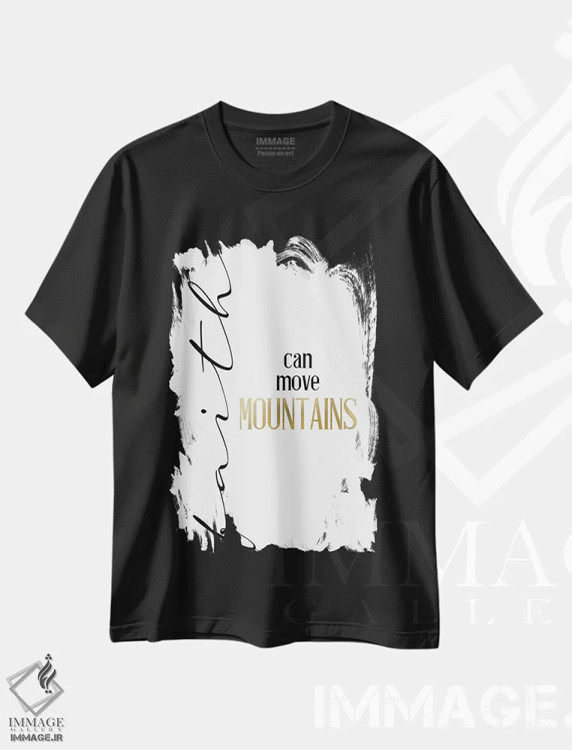 تیشرت مشکی طرح دار ایمان کوهستانی، تزئینی اثر کیمبرلی آلن | فروشگاه ایماژ