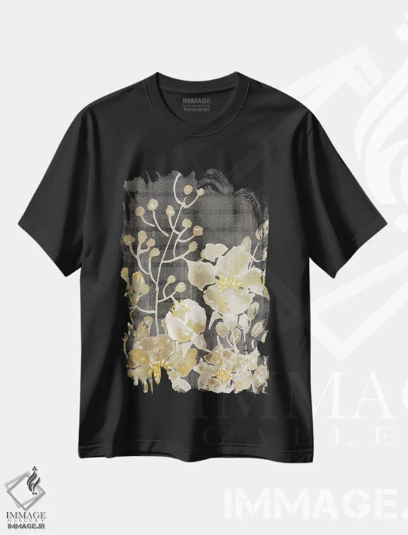 تیشرت مشکی طرح دار مزارع طلایی I، دکور معاصر اثر کیمبرلی آلن | فروشگاه ایماژ
