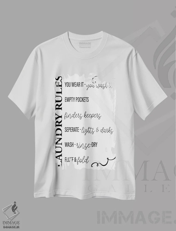 تیشرت سفید طرح دار قوانین رختشویی، هنر دیجیتال سیاه و سفید اثر کیمبرلی آلن | immage.ir