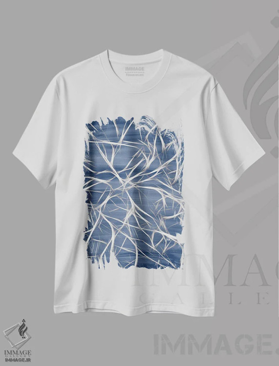 تیشرت سفید طرح دار شاخه های آبی II، تزئینی اثر کیمبرلی آلن | فروشگاه ایماژ